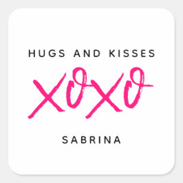 Hugs och Kisses Rosa & Black Valentine Day Fyrkantigt Klistermärke