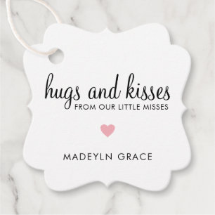 Hugs och Kisses Rosa Heart Girl Baby Shower Gåvor Etiketter