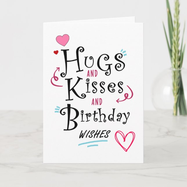Hugs och Kisses samt födelsedagskort Önskemål Tack Kort (Framsida)