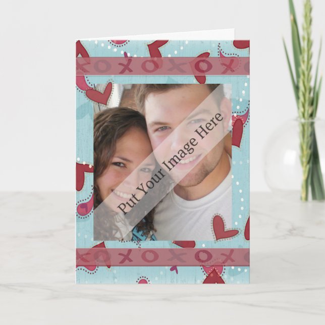 Hugs och Kisses Valentine Photo Card Helgkort (Framsida)