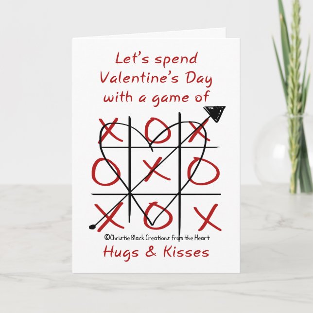Hugs och Kisses Valentine-Tic Tac Toe Helgkort (Framsida)