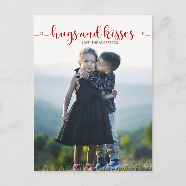 Hugs och Kisses Valentines Day Foto Postcard Helg Vykort (Framsida)
