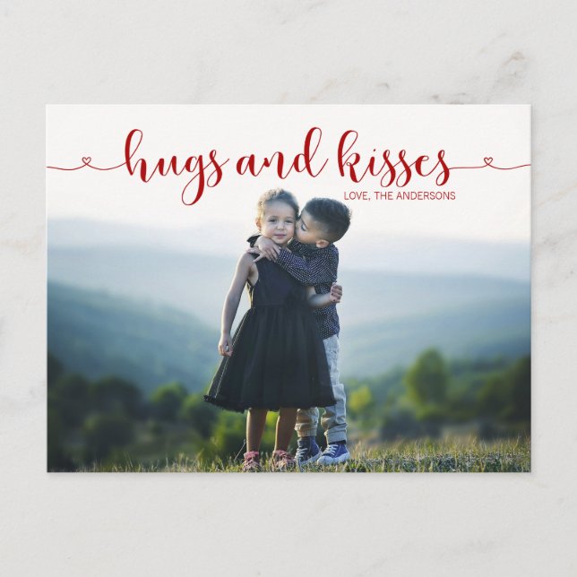 Hugs och Kisses Valentines Day Foto Postcard Helg Vykort (Framsida)