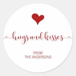 Hugs och Kisses Valentines Day Sticker Runt Klistermärke