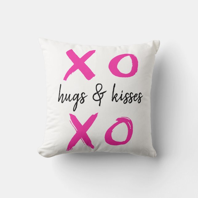 Hugs och kyssar, xoxo, Alla hjärtans, rosa Kudde (Framsida)