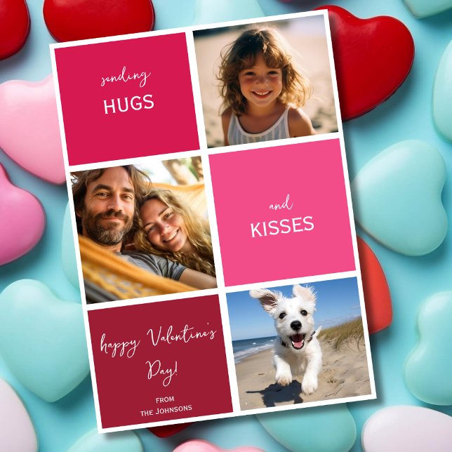 Hugs och pussar tre foton Alla hjärtans dag Julkort (Skapare uppladdad)