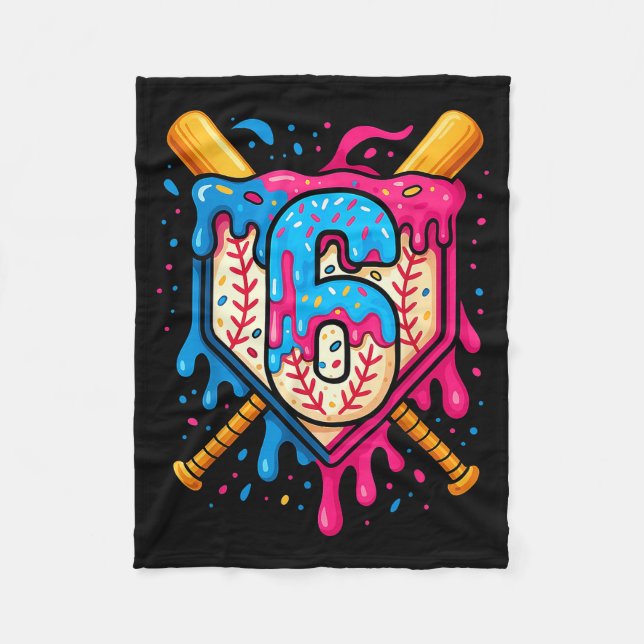 Hugvyn 6-årsdag Baseball Glass Strömmande Nummer Fleecefilt (Framsidan)