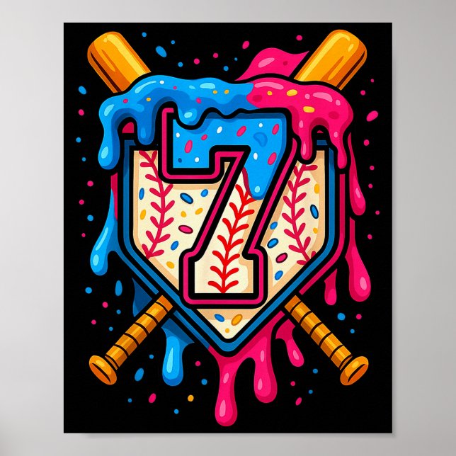 Hugvyn 7-årsdag Baseball Glass Strömmande Nummer Poster (Framsidan)