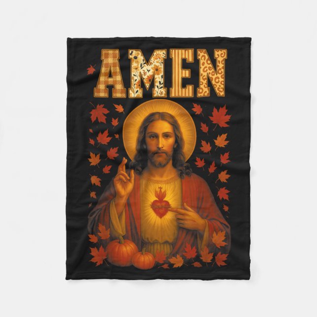 Hugvyn Amen Höst Jesus Kristna Bibelverser Än Fleecefilt (Framsidan)