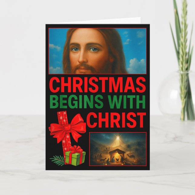 Hugvyn Christmas Begins With Christ Jesus Cross Ch Kort (Framsida)