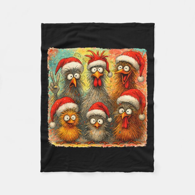Hugvyn Christmas Santa Chicken Crazy Eagerlys Roos Fleecefilt (Framsidan)