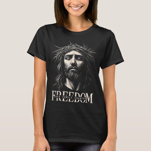 Hugvyn Dom Jesus Christian Face Crown God Family C T Shirt (Framsida)