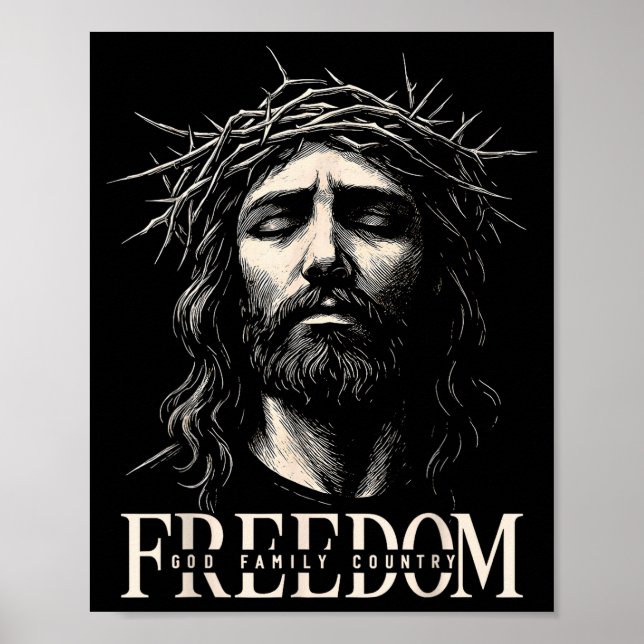Hugvyn Frihet Jesus Kristet Ansikte Krona Gud Fami Poster (Framsidan)