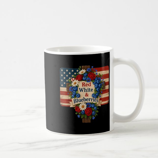 Hugvyn God Bless Blueberries America Floral Patrio Kaffemugg (Höger)