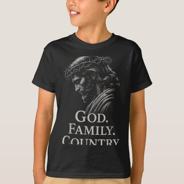Hugvyn God Family Country Jesus Christian Faith Mi T Shirt (Framsida)