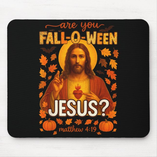 Hugvyn Halloween Är Du Fall-o-ween Jesus Kristus Musmatta (Framsidan)