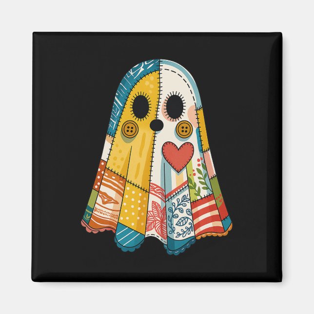 Hugvyn Halloween Patchwork Ghost Spooky Quilt Ghos Magnet (Framsidan)