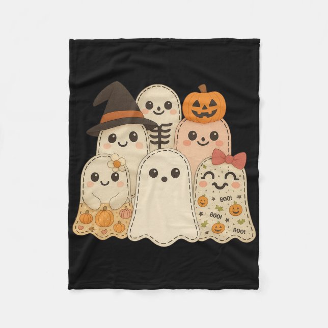 Hugvyn Halloween Patchwork Quilt Ghost Matching Fa Fleecefilt (Framsidan)