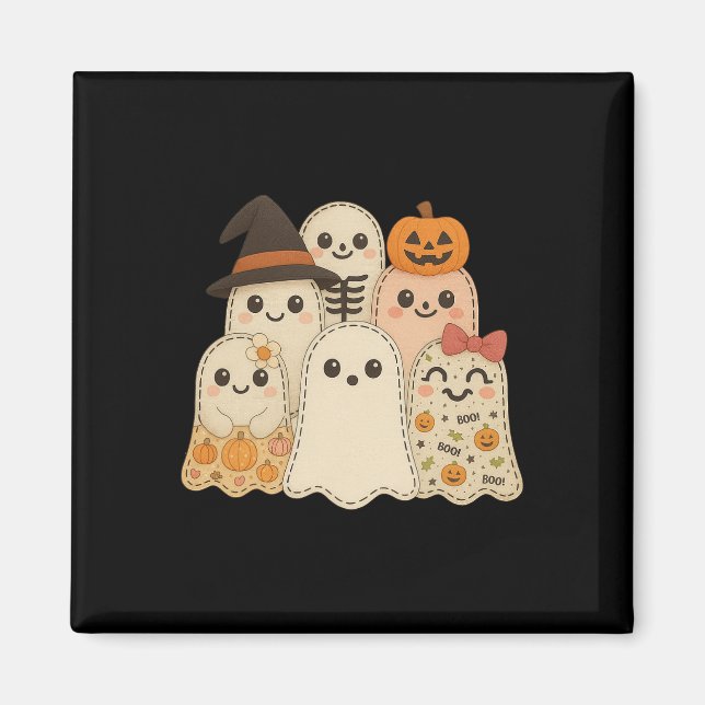 Hugvyn Halloween Patchwork Quilt Ghost Matching Fa Magnet (Framsidan)