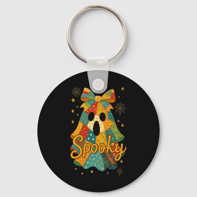 Hugvyn Halloween Patchwork Spooky Ghost Bow Preppy Nyckelring (Framsida)