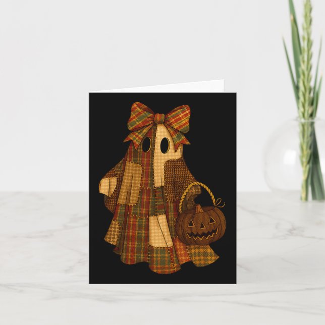 Hugvyn Halloween Preppy Patchwork Ghost Spooky Fal Kort (Framsida)