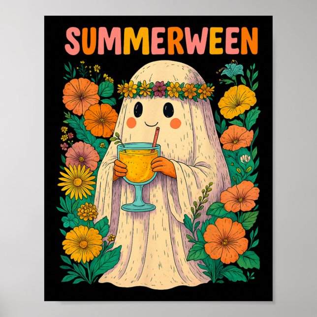 Hugvyn Halloween Summerween Retro Ghost Beach Spoo Poster (Framsidan)
