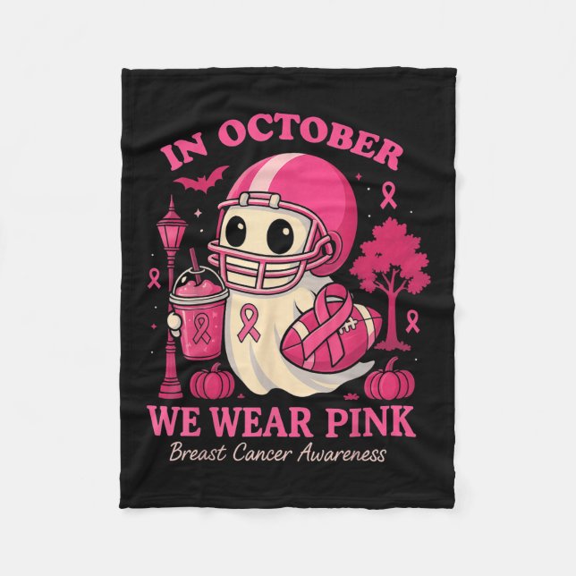 Hugvyn In October We Wear Nk Ghost Halloween Breas Fleecefilt (Framsidan)