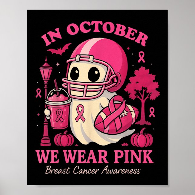 Hugvyn In October We Wear Nk Ghost Halloween Breas Poster (Framsidan)