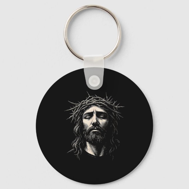 Hugvyn Jesus Kristet Ansikte Törnkrans Religiöst Nyckelring (Framsida)