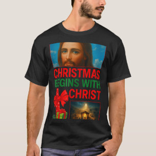 Hugvyn jul börjar med Kristus Jesus kors Ch T Shirt
