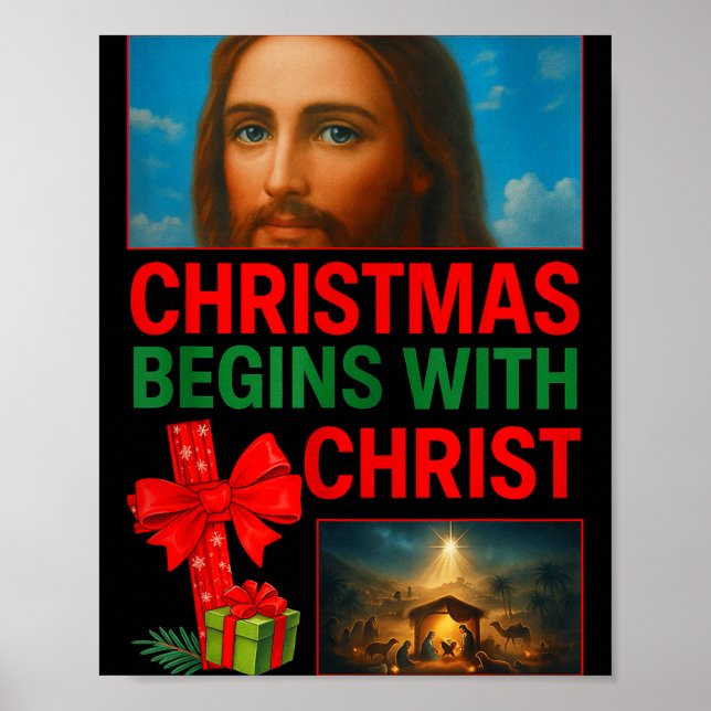 Hugvyn jul börjar med Kristus Jesus kors Poster (Framsidan)