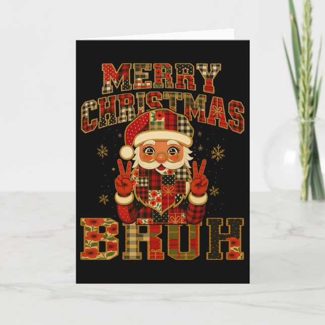 Hugvyn jul Jultomten Patchwork Merry Chris Kort (Framsida)