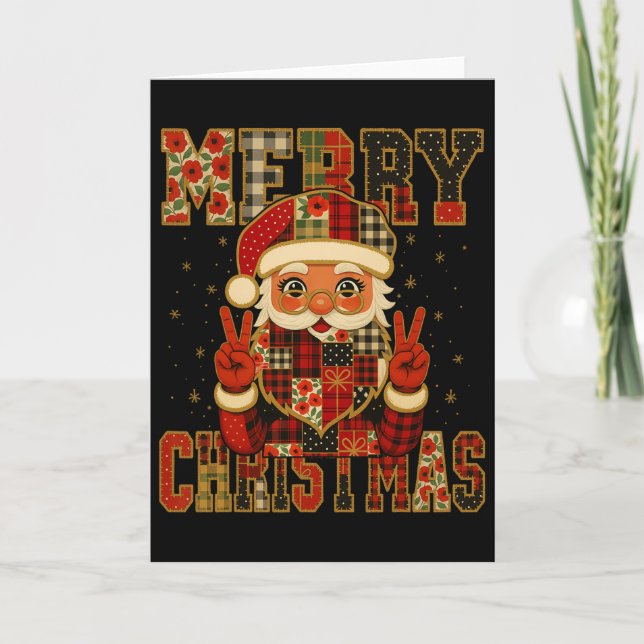 Hugvyn jul Jultomten Patchwork Merry Chris Kort (Framsida)