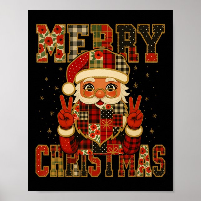 Hugvyn jul Jultomten Patchwork Merry Chris Poster (Framsidan)