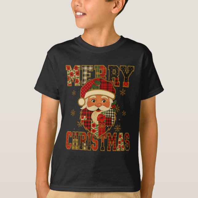 Hugvyn jul Jultomten Patchwork Merry Chris T Shirt (Framsida)