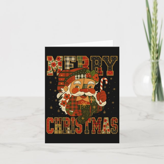 Hugvyn jul_ Tomte Patchwork God Jul Kort (Framsida)
