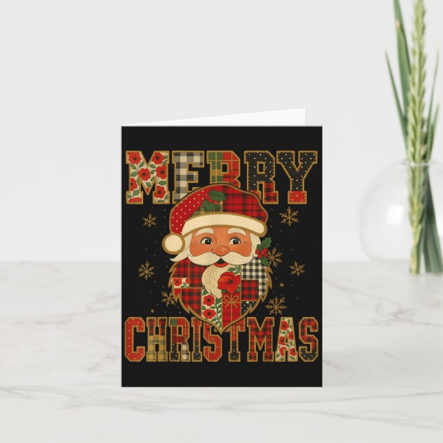 Hugvyn jul_ Tomte Patchwork God Jul Kort (Framsida)