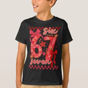 Hugvyn Six Seven Alla hjärtans dag 6 7 Meme Rutig T Shirt