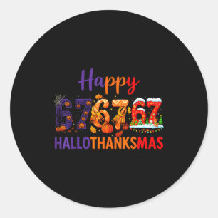Hugvyn Six Seven Meme 67 Hallothanksmas Halloween Runt Klistermärke