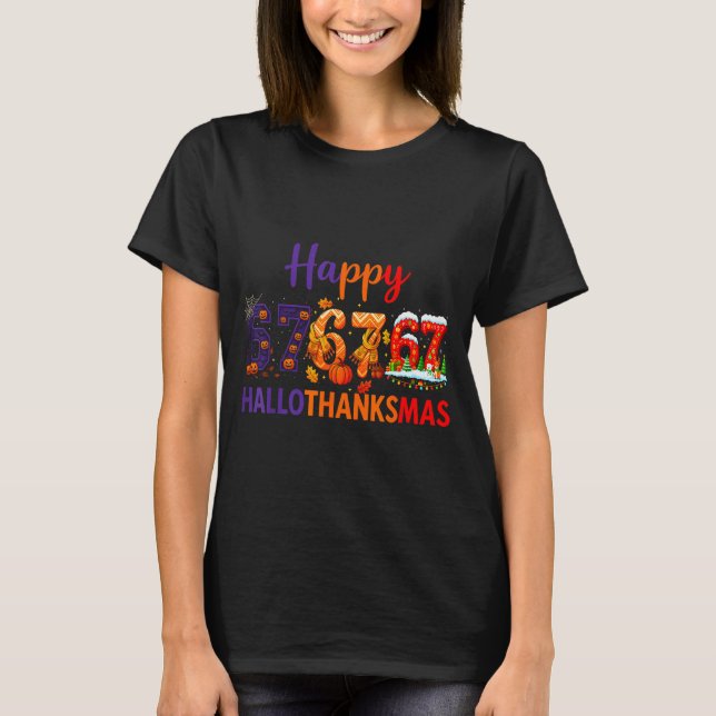 Hugvyn Six Seven Meme 67 Hallothanksmas Halloween  T Shirt (Framsida)