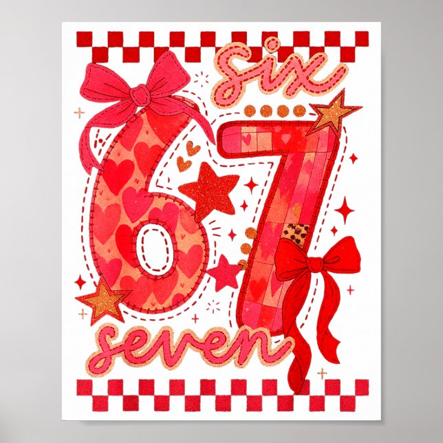 Hugvyn Six Seven Valentine 6 7 Meme Checkered Coqu Poster (Framsidan)