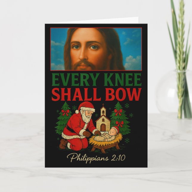 Hugvyn Var Knä Skall Buga Santa Jesus Födelse C Kort (Framsida)