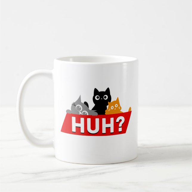 "Huh?" Dumma Flerfärgade Tecknade Katter Meme Kaffemugg (Vänster)