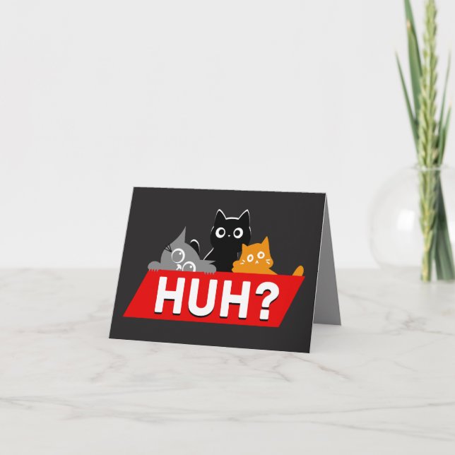 "Huh?" Dumma Flerfärgade Tecknade Katter Meme Tack Kort (Framsida)