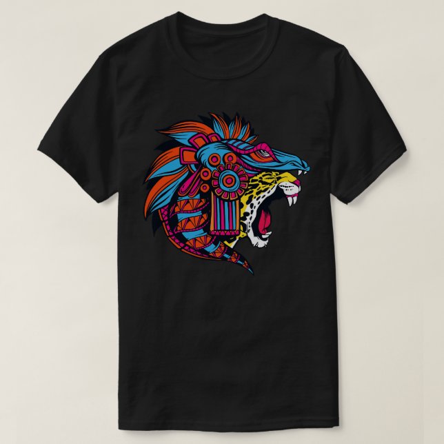 Huichol Aztec Jaguar Head T Shirt (Design framsida)