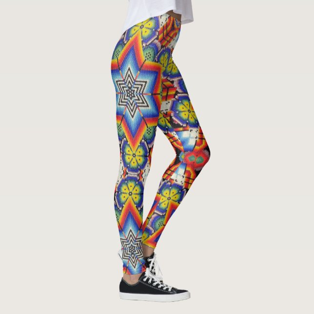 Huichol Beadwork Mexikansk folkart Bead Work Yoga Leggings (Höger)