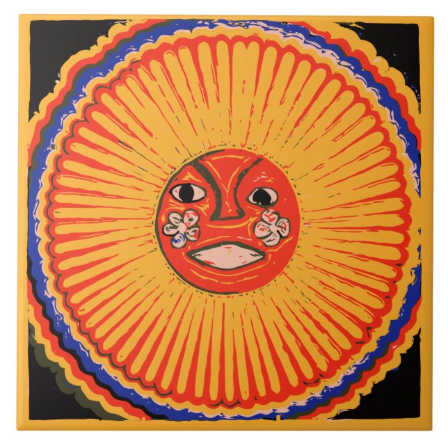 Huichol indiankonst, solen kakelplatta (Framsidan)
