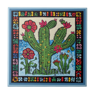Huichol Loteria Ceramic Tile:El Nopal Ceramic Tile Kakelplatta