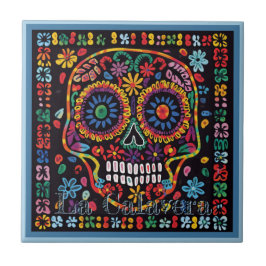 Huichol Loteria Ceramic Tile:La Calavera Tile Kakelplatta
