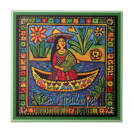 Huichol Loteria Ceramic Tile: La Chalupa Ceramic T Kakelplatta
